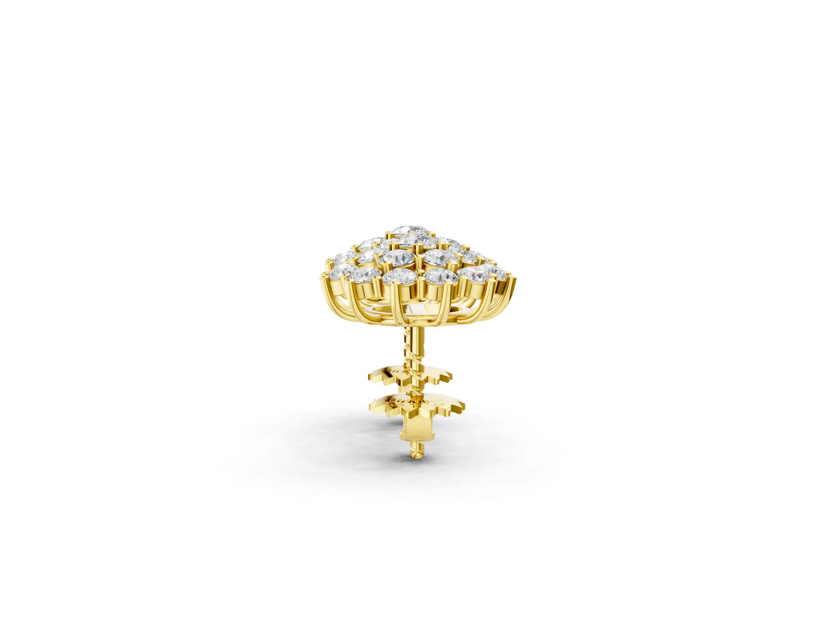 Yellow gold Cluster Diamond Round Stud Earrings with Basket Setting_1