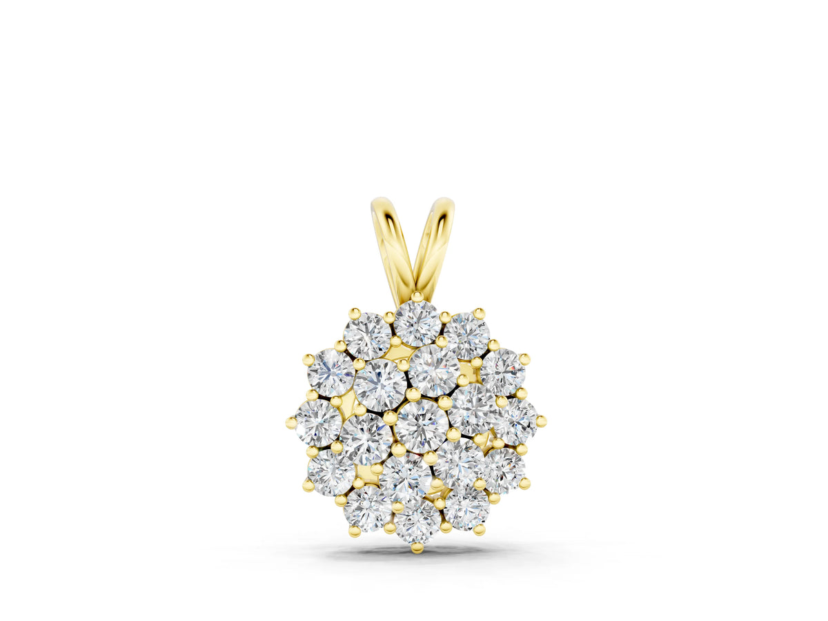 Yellow gold Cluster Round Diamond Prong-Set Pendant