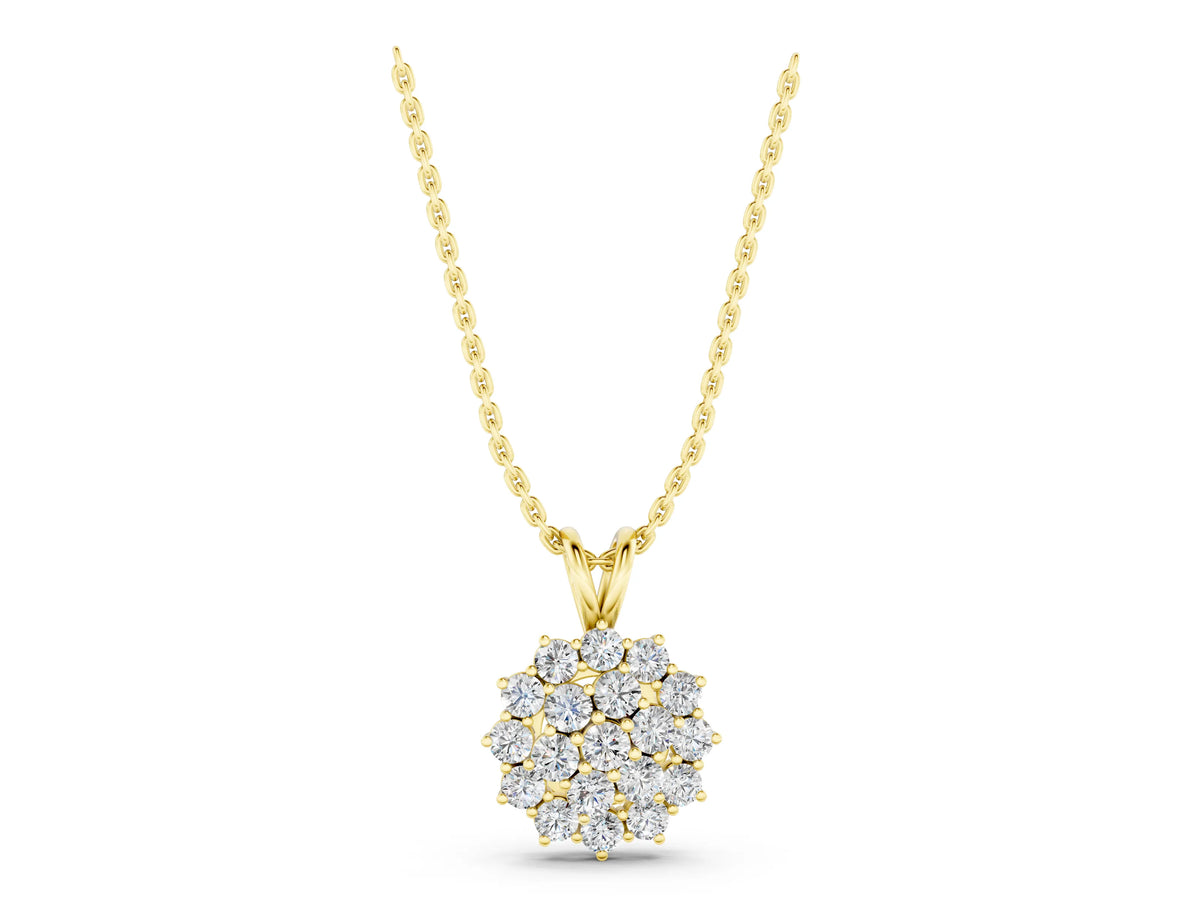 Yellow gold Cluster Round Diamond Prong-Set Pendant_1