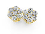 Yellow gold Cluster Round Diamond Stud Earrings with Prong Setting_1