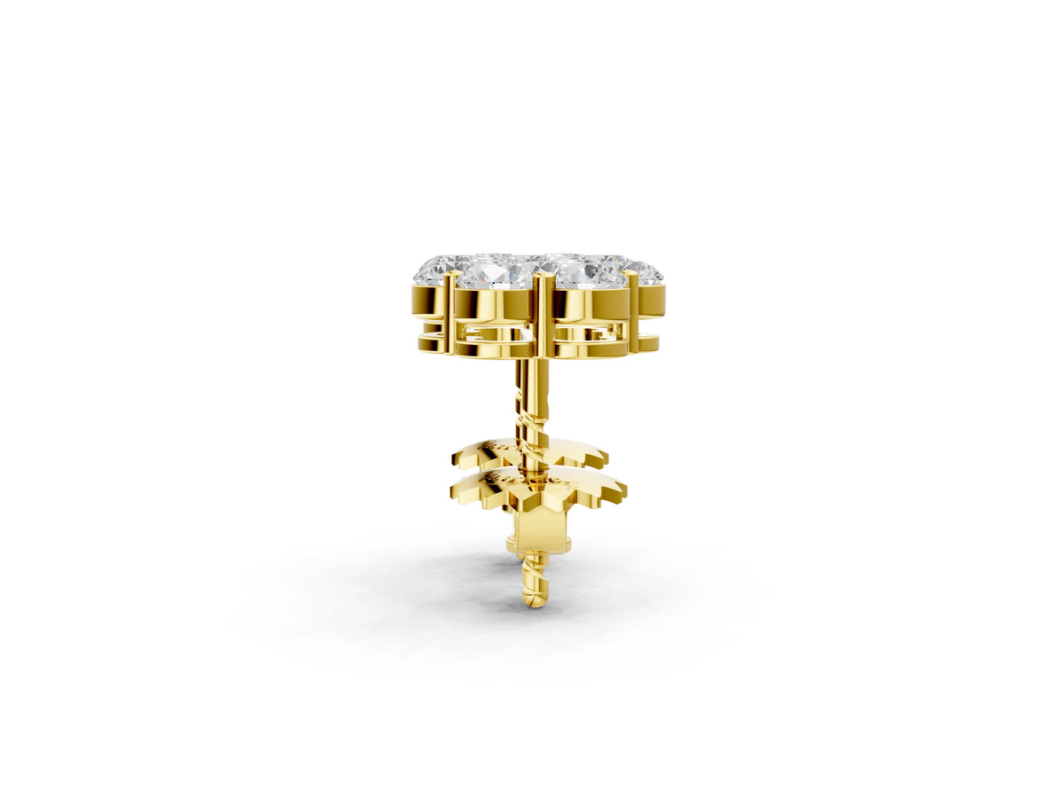 Yellow gold Cluster Round Diamond Stud Earrings with Prong Setting_2