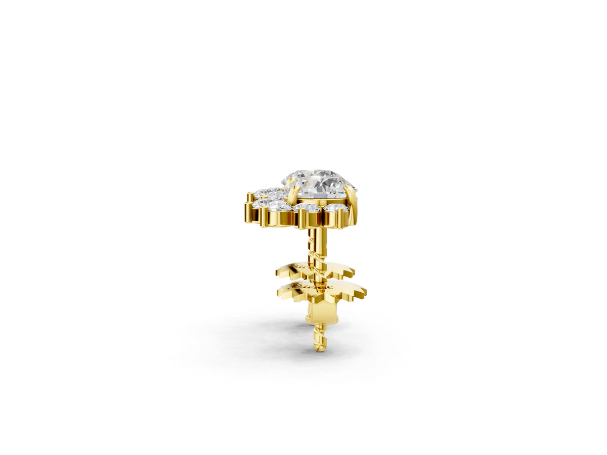 Yellow gold Cluster Round Diamond Stud Earrings with White Gold Band and Four-Prong Setting_2