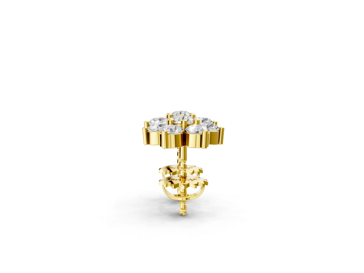 Yellow gold Cluster Round Diamond Stud Earrings_1