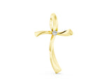Yellow gold Curved Cross Pendant with Round Diamond in Bezel Setting