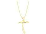 Yellow gold Curved Cross Pendant with Round Diamond in Bezel Setting_1