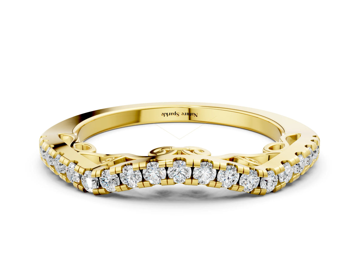 Yellow gold Curved Diamond Pavé Round Eternity Band with Shared Prong Setting