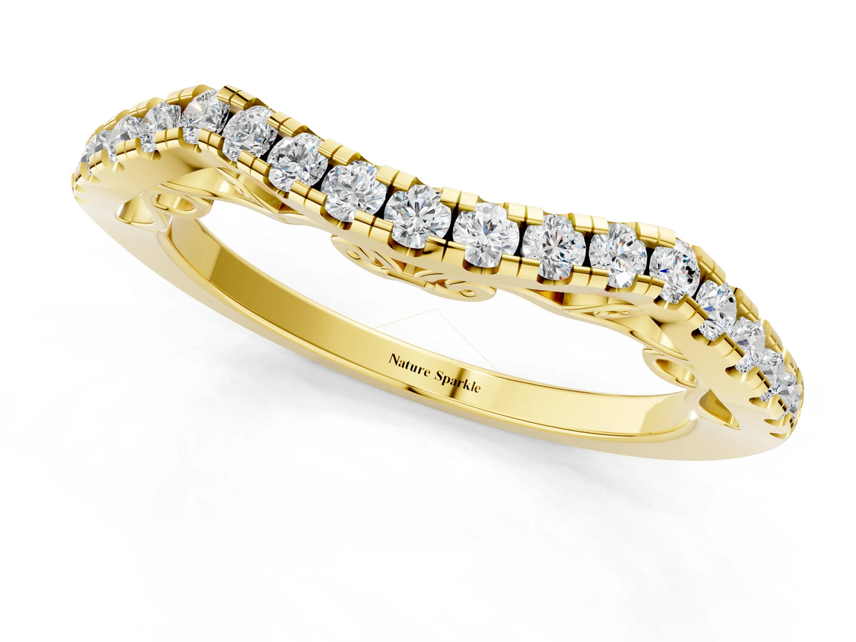 Yellow gold Curved Diamond Pavé Round Eternity Band with Shared Prong Setting_1