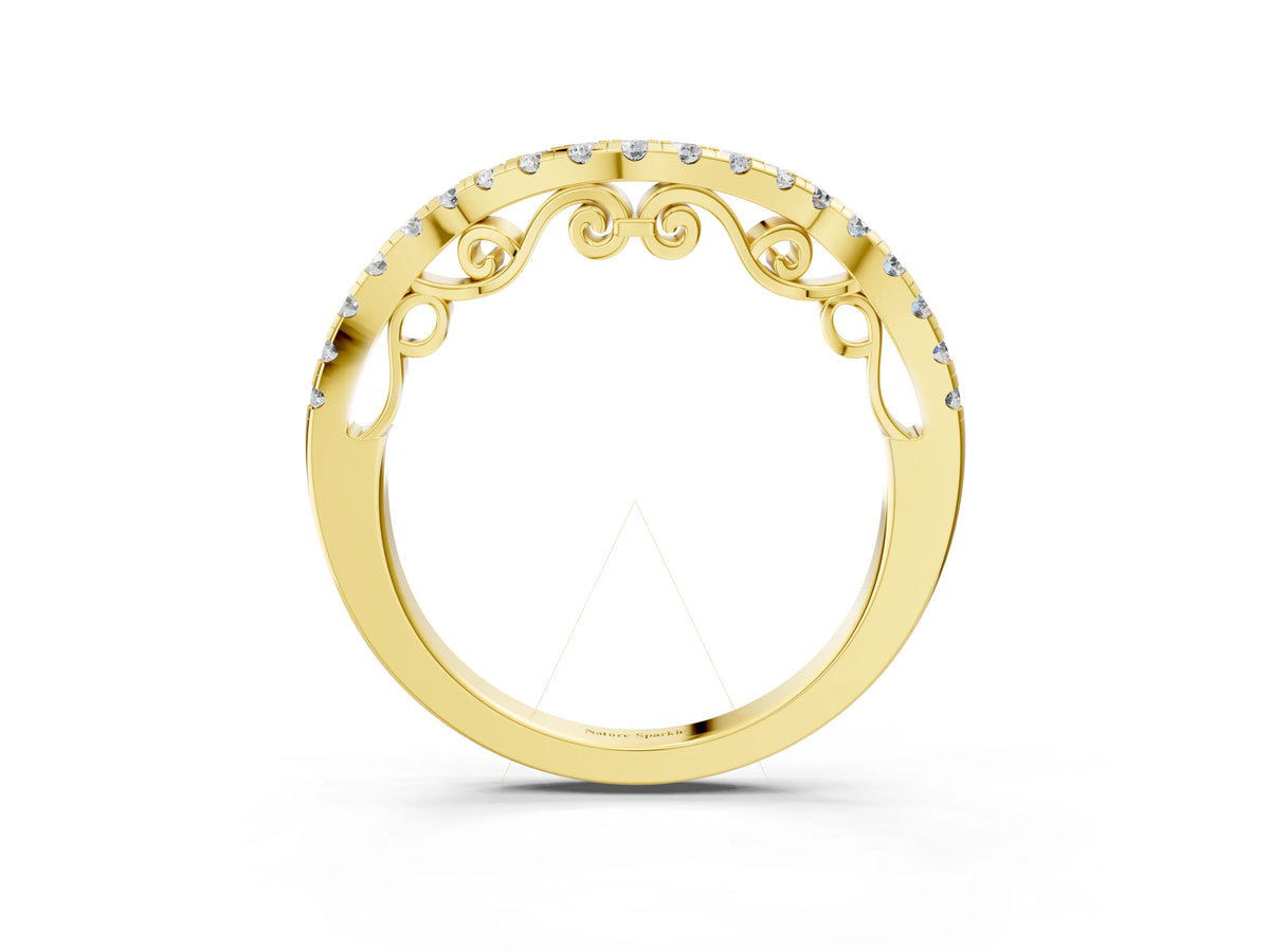 Yellow gold Curved Diamond Pavé Round Eternity Band with Shared Prong Setting_3