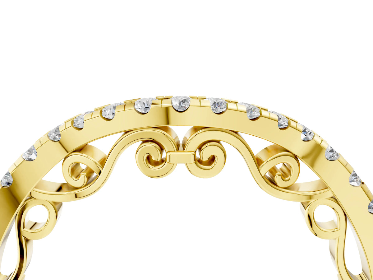 Yellow gold Curved Diamond Pavé Round Eternity Band with Shared Prong Setting_4
