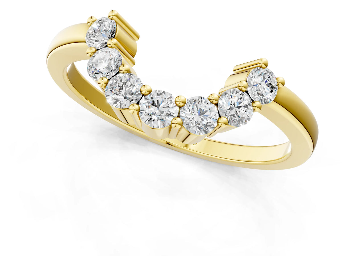 Yellow gold Curved Round Diamond Pave Band with Prong Setting_1