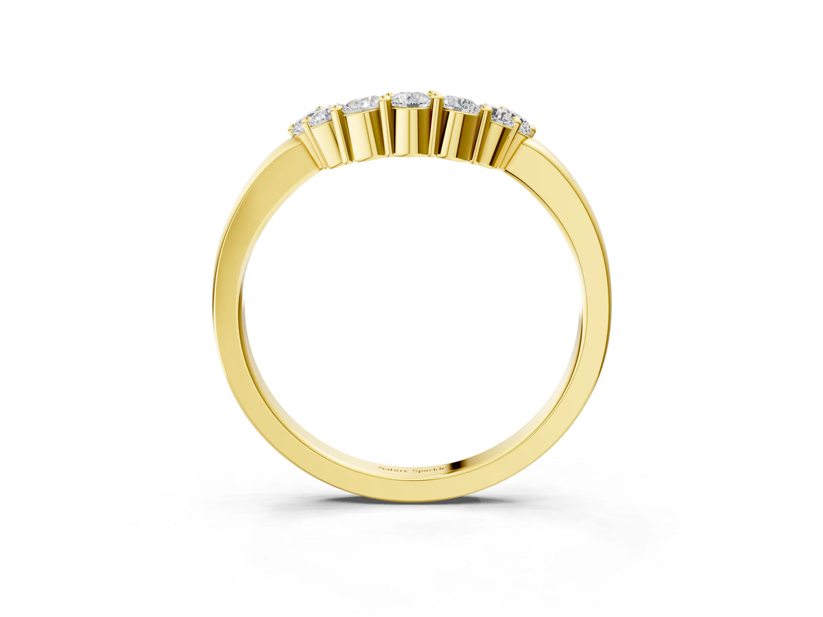 Yellow gold Curved Round Diamond Pave Band with Prong Setting_3