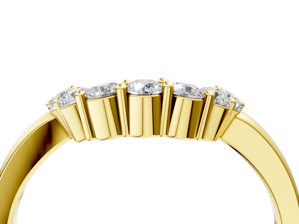 Yellow gold Curved Round Diamond Pave Band with Prong Setting_4