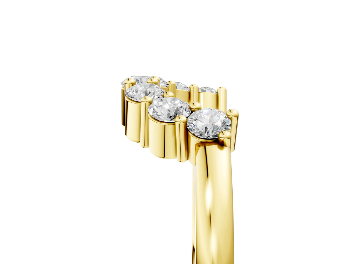Yellow gold Curved Round Diamond Pave Band with Prong Setting_5