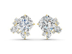 Yellow gold Cushion Cut Diamond Floral Stud Earrings with Multi-Shape Accents