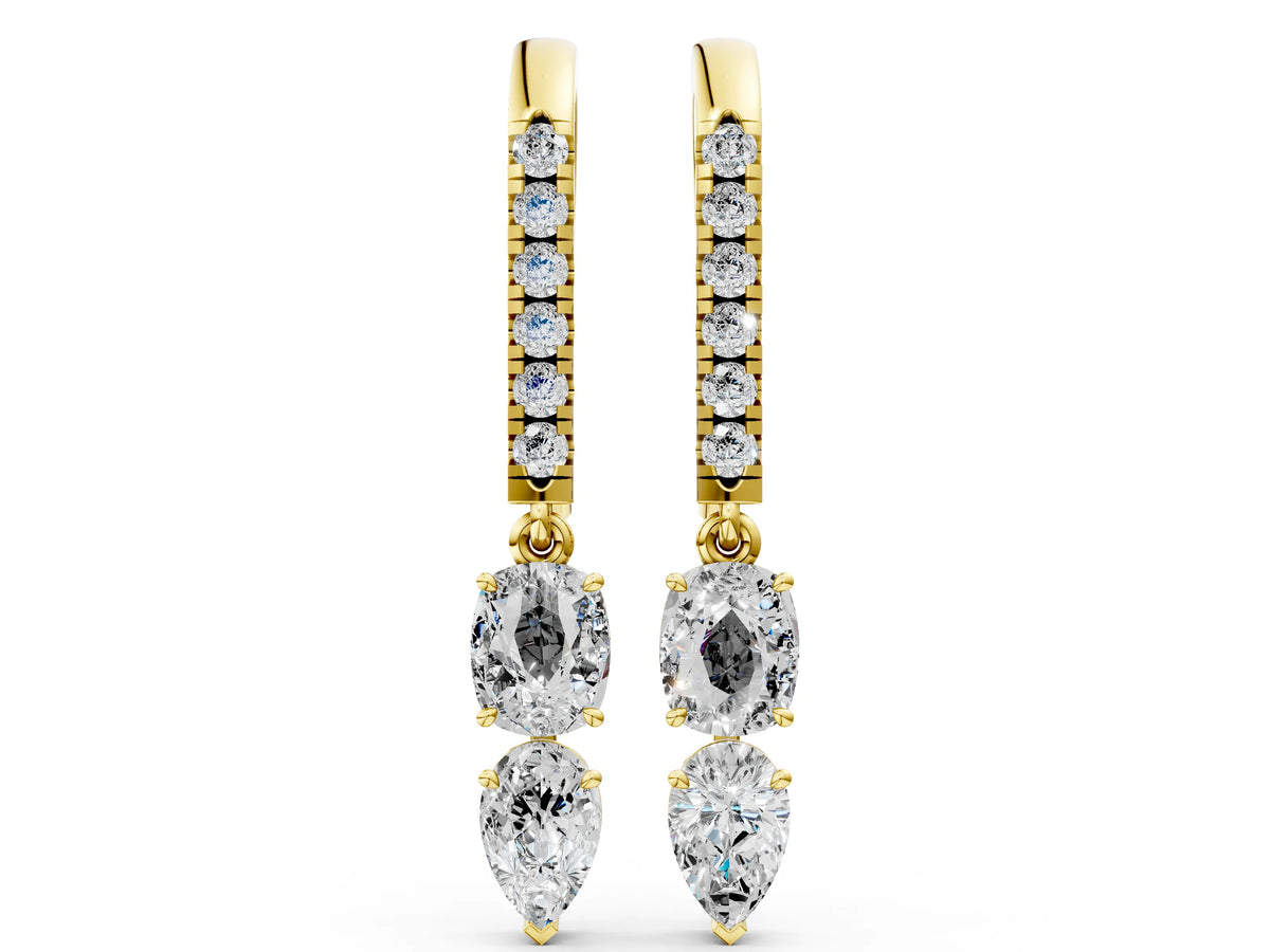 Yellow gold Cushion Cut Diamond Multi-Shape Drop Earrings