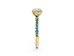 Yellow gold Cushion Cut Diamond Solitaire Ring with Round Blue Topaz Pavé Band and Prong Setting_2