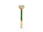 Yellow gold Cushion Cut Diamond Solitaire Ring with Round Emerald Pavé Band and Prong Setting_2