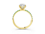 Yellow gold Cushion Cut Diamond Solitaire Ring with Round Emerald Pavé Band and Prong Setting_3