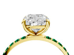 Yellow gold Cushion Cut Diamond Solitaire Ring with Round Emerald Pavé Band and Prong Setting_4