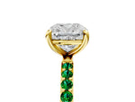 Yellow gold Cushion Cut Diamond Solitaire Ring with Round Emerald Pavé Band and Prong Setting_5