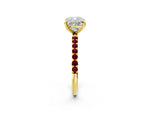 Yellow gold Cushion Cut Diamond Solitaire Ring with Round Garnet Pavé Band and Prong Setting_2