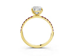 Yellow gold Cushion Cut Diamond Solitaire Ring with Round Garnet Pavé Band and Prong Setting_3