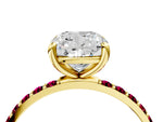 Yellow gold Cushion Cut Diamond Solitaire Ring with Round Garnet Pavé Band and Prong Setting_4