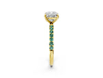 Yellow gold Cushion Cut Diamond Solitaire Ring with Round Green Sapphire Pavé Band and Prong Setting_2