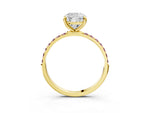 Yellow gold Cushion Cut Diamond Solitaire Ring with Round Morganite Pavé Band and Prong Setting_3