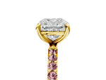 Yellow gold Cushion Cut Diamond Solitaire Ring with Round Morganite Pavé Band and Prong Setting_5