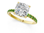 Yellow gold Cushion Cut Diamond Solitaire Ring with Round Peridot Pavé Band and Prong Setting_1