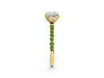 Yellow gold Cushion Cut Diamond Solitaire Ring with Round Peridot Pavé Band and Prong Setting_2