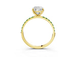 Yellow gold Cushion Cut Diamond Solitaire Ring with Round Peridot Pavé Band and Prong Setting_3