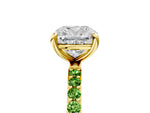 Yellow gold Cushion Cut Diamond Solitaire Ring with Round Peridot Pavé Band and Prong Setting_5