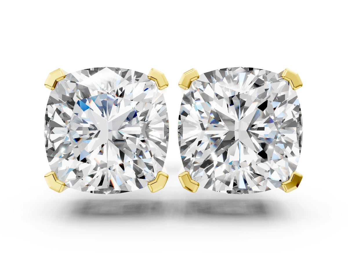 Yellow gold Cushion Cut Diamond Stud Earrings