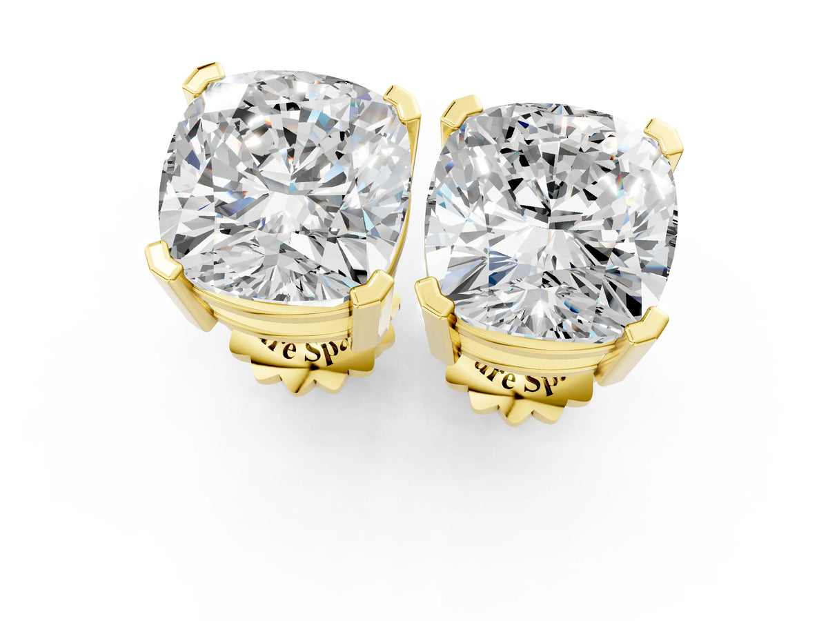 Yellow gold Cushion Cut Diamond Stud Earrings_1