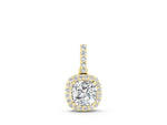 Yellow gold Cushion Halo Diamond Pendant with Prong Setting