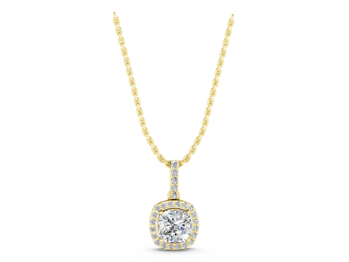 Yellow gold Cushion Halo Diamond Pendant with Prong Setting_1