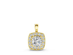 Yellow gold Cushion Halo Pendant with Round Diamond and Four-Prong Setting