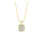 Yellow gold Cushion Halo Pendant with Round Diamond and Four-Prong Setting_1