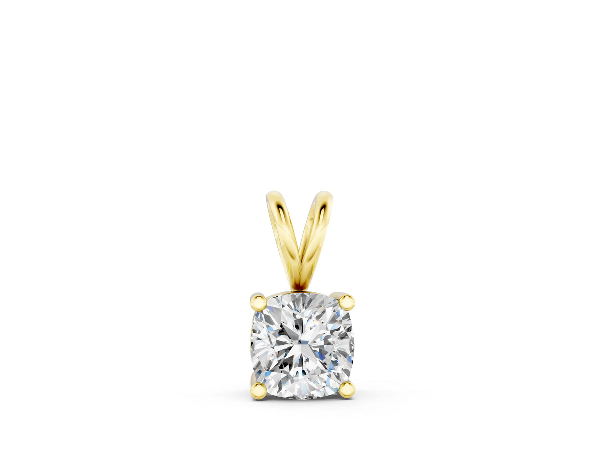 Yellow gold Cushion Solitaire Diamond Prong Pendant