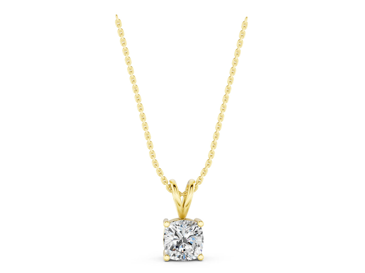 Yellow gold Cushion Solitaire Diamond Prong Pendant_1