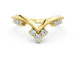 Yellow gold Diamond Chevron Milgrain Band with Round Cut Stones and Prong Setting