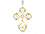 Yellow gold Diamond Pavé Round Milgrain Cross Pendant