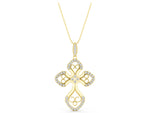 Yellow gold Diamond Pavé Round Milgrain Cross Pendant_1