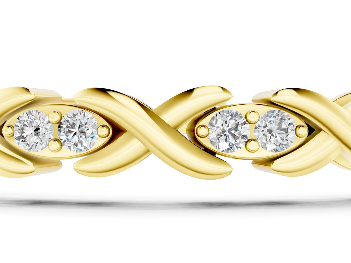 Yellow gold Diamond Round Cut X-Link Tennis Bracelet with Prong Setting_1