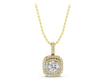 Yellow gold Double Halo Round Diamond Pendant with Pavé Setting and Prong Setting_1
