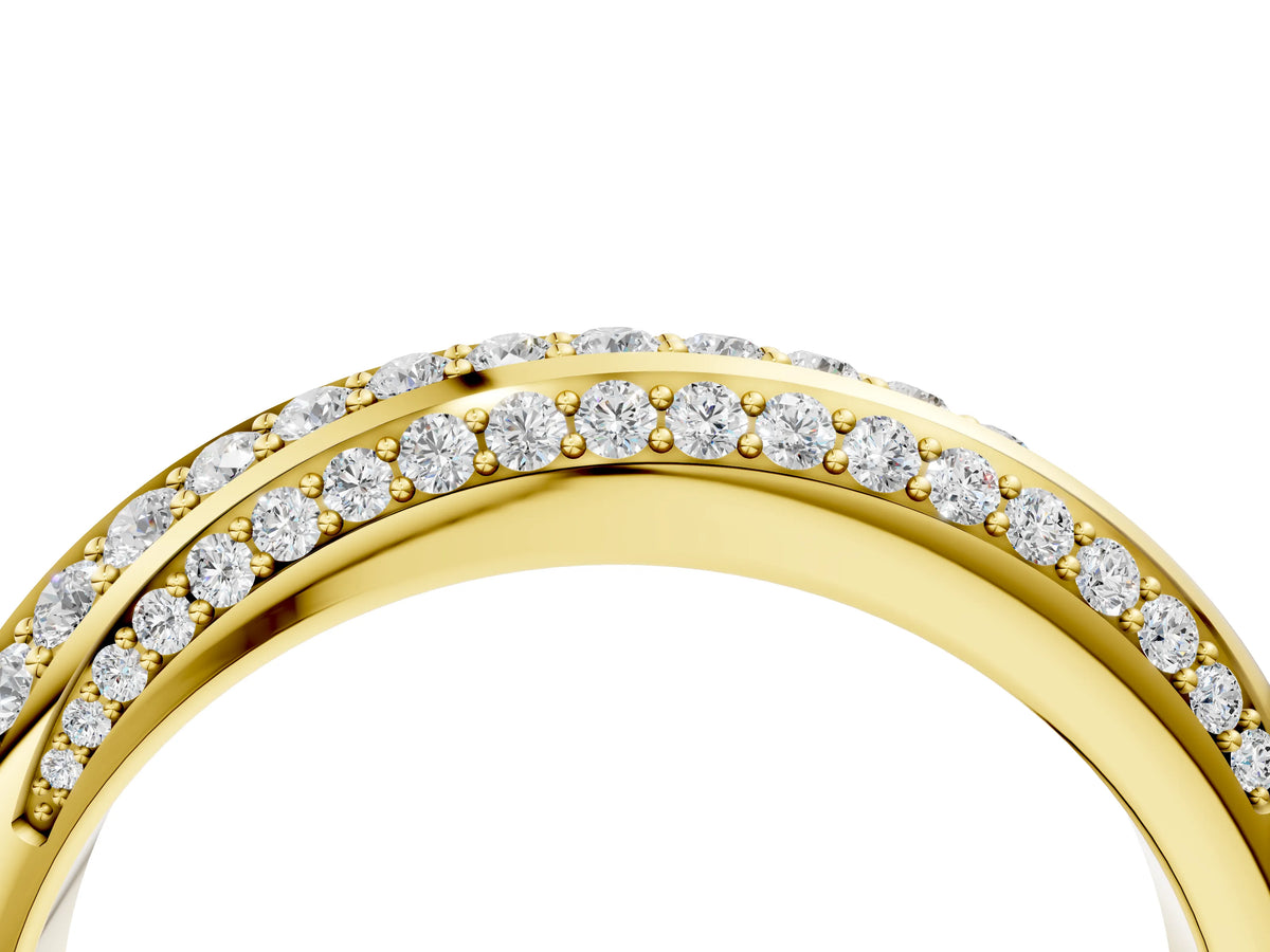 Yellow gold Double Row Pavé Round Diamond Channel Set Band_4