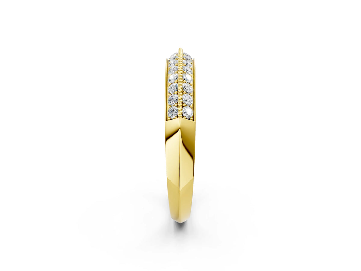 Yellow gold Double Row Pavé Round Diamond White Gold Band with Shared Prong Setting_2