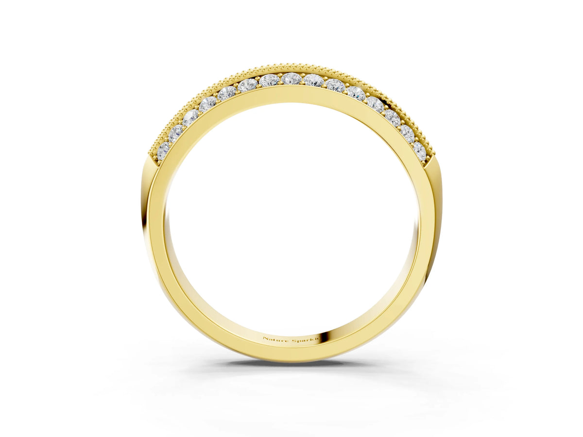 Yellow gold Double Row Pavé Round Diamond White Gold Band with Shared Prong Setting_3